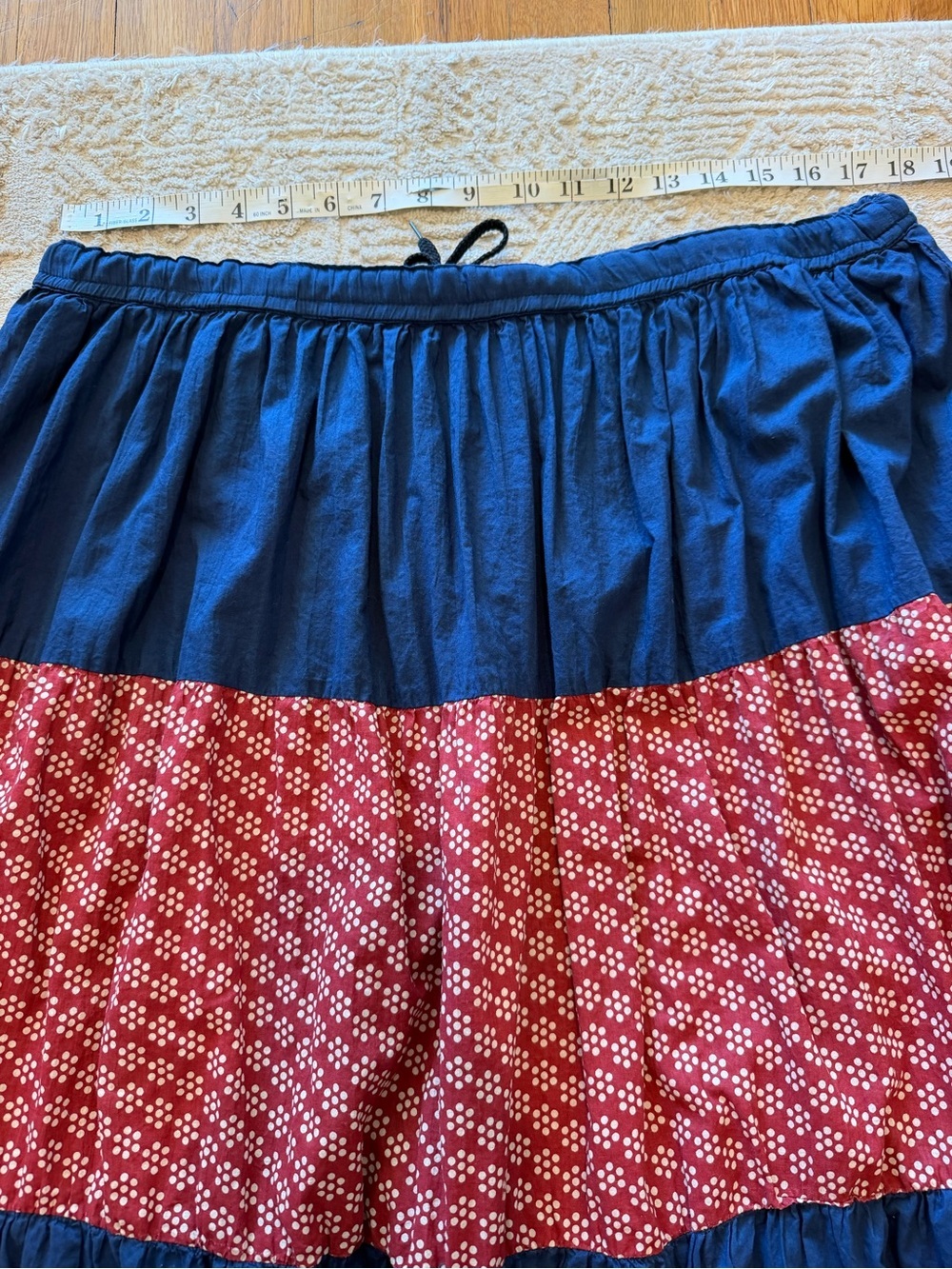 The Territory Ahead Patchwork Tiered Maxi Skirt Blue Red Striped Size 8 - Picture 8 of 8